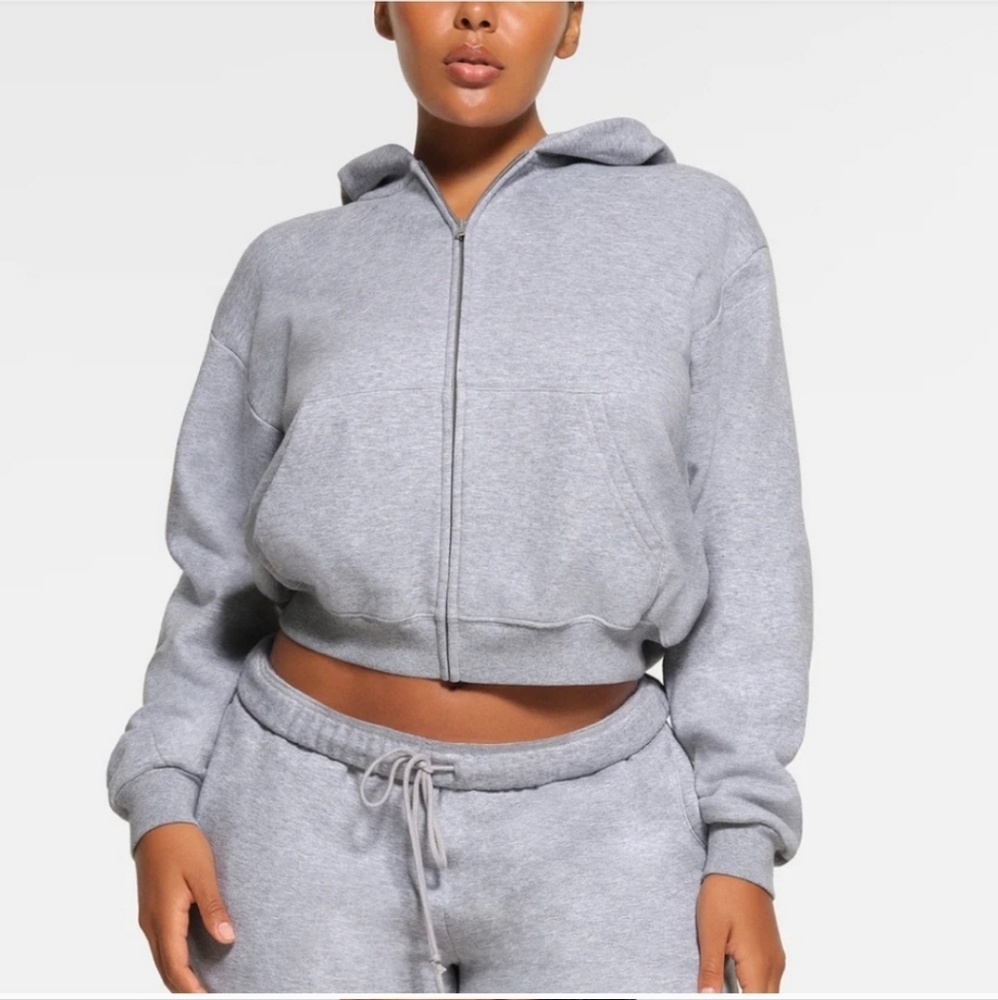 SKIMS Classic Zip Hoodie in Dark Heather Grey